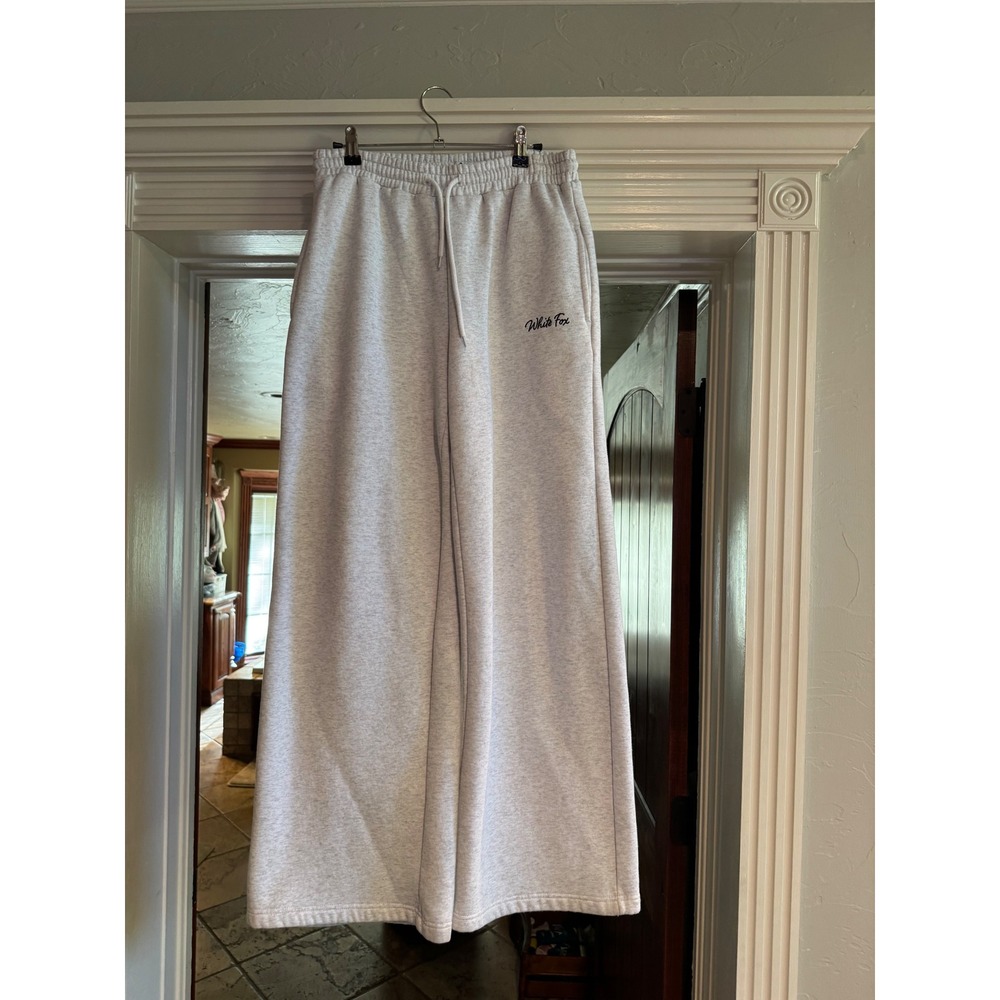 White Fox Boutique Grey Wide Leg Sweatpants Logo Oversized Loungewear